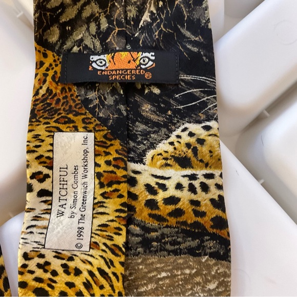 Watchful By Simon Combes Mens Cheetah 100% Silk Tie 1988 The Greenwich Workshoo - Picture 2 of 5